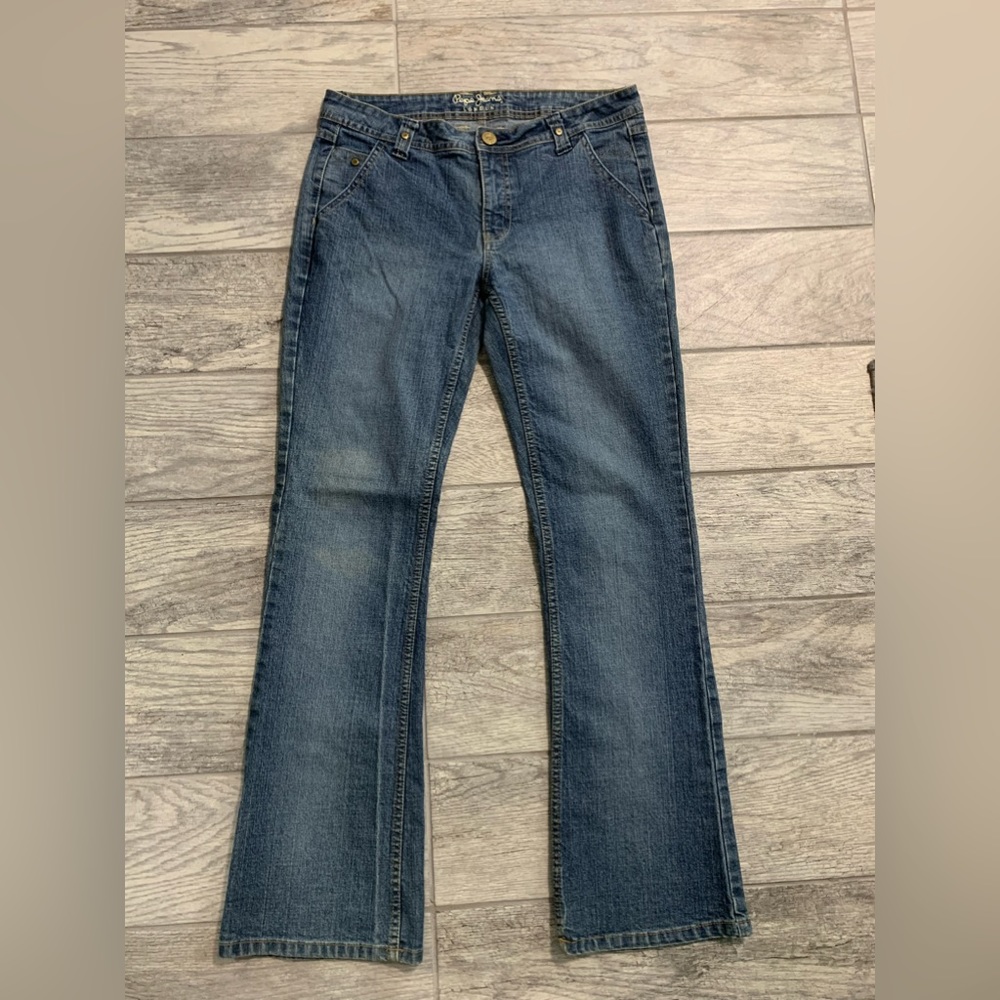 Pepe Jeans London Women’s Washed Denim Jeans Size 32 Flared Y2K